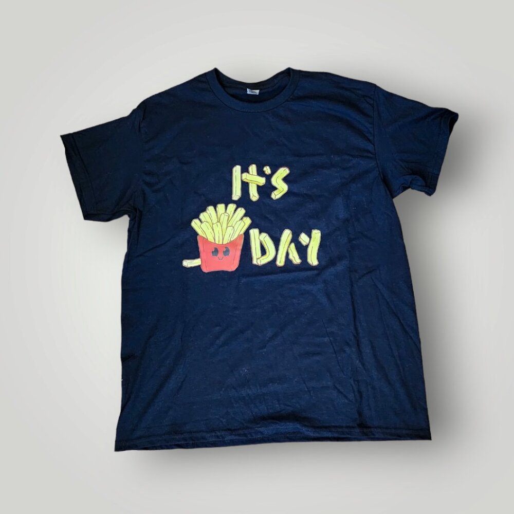 Fry-Day Vibes Only – Playful Graphic Tee in Classic Black (Size Large)